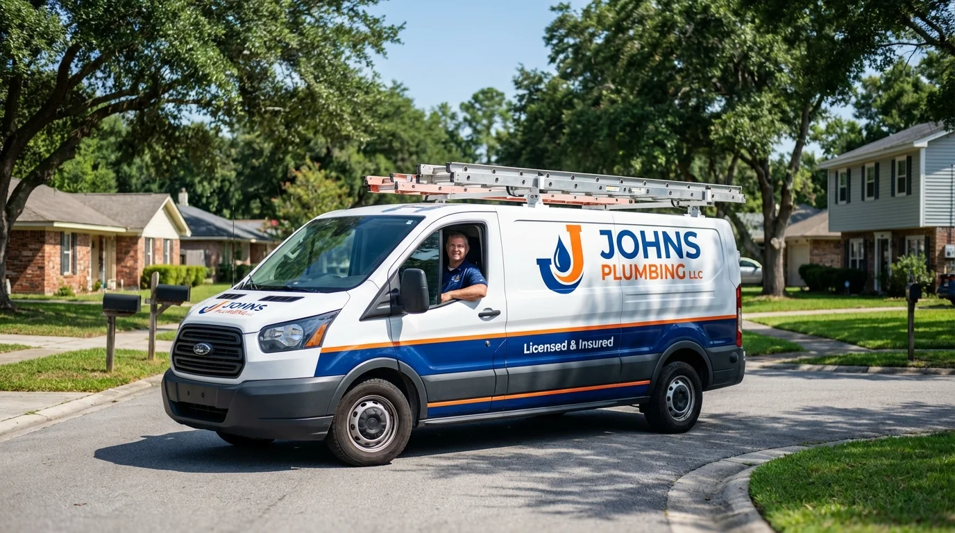 Johns Plumbing LLC service van in Centreville, MI