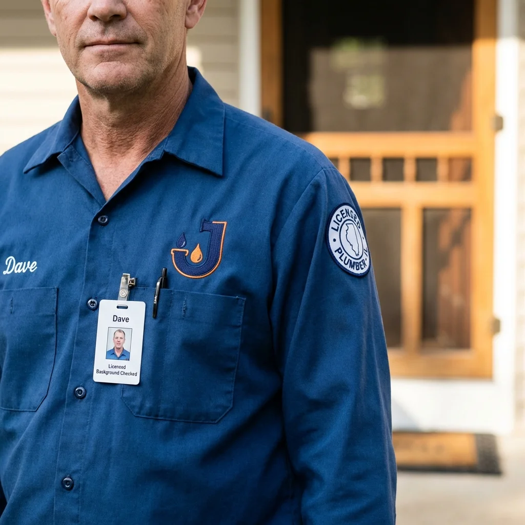 Licensed plumber showing ID badge in Centreville, MI