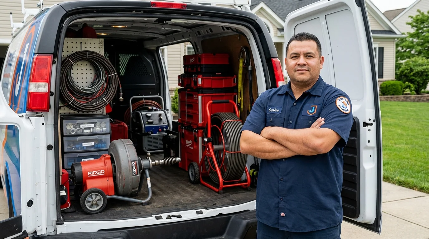 Professional drain cleaning equipment and Johns Plumbing LLC plumber in Centreville