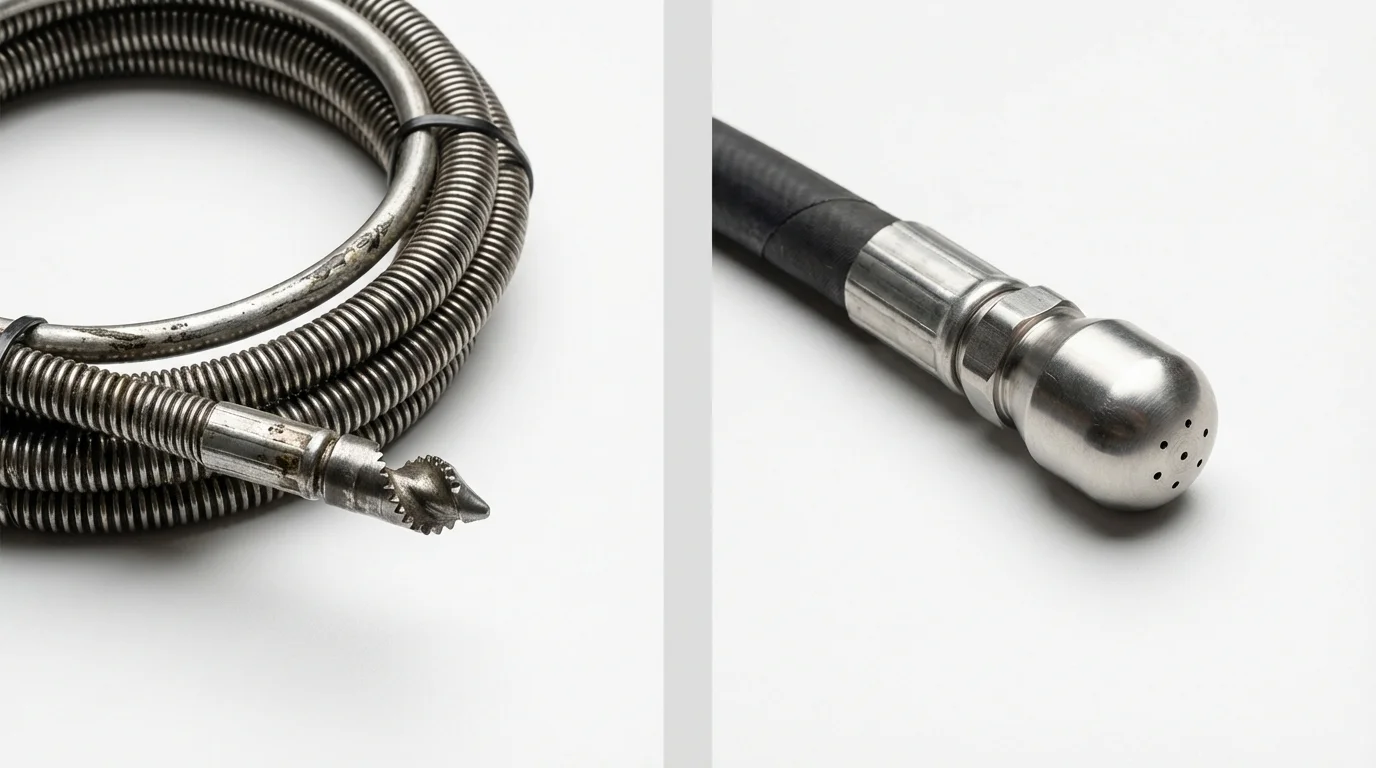Drain snake cable and hydro jetting nozzle used for drain cleaning in Centreville, MI