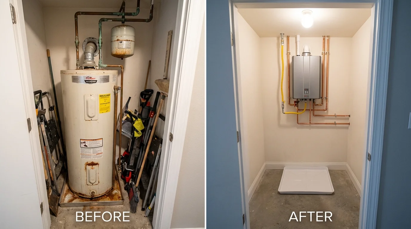 Tank water heater versus wall-mounted tankless unit comparison for Centreville, MI homeowners